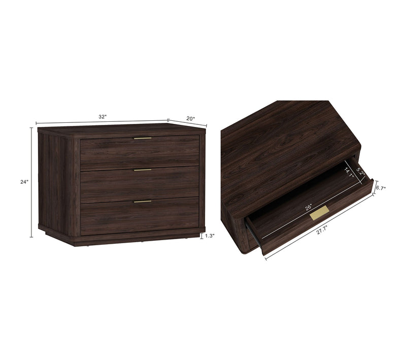 Manhattan Comfort Evelyn 32" Nightstand (3-Drawer) - Set of 2 — View 3