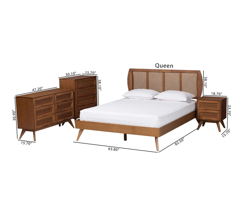 Baxton Studio Asami Wood and Rattan Queen 4-Piece Bedroom Set — View 8