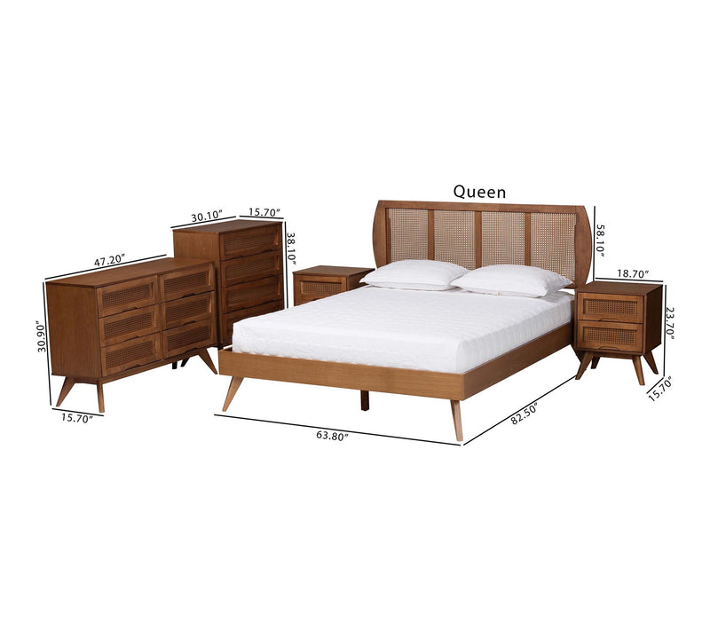 Baxton Studio Asami Wood and Rattan Queen 5-Piece Bedroom Set — View 8
