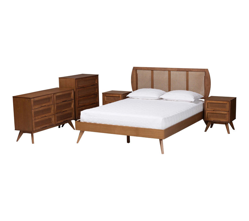 Baxton Studio Asami Wood and Rattan Queen 5-Piece Bedroom Set — Main view