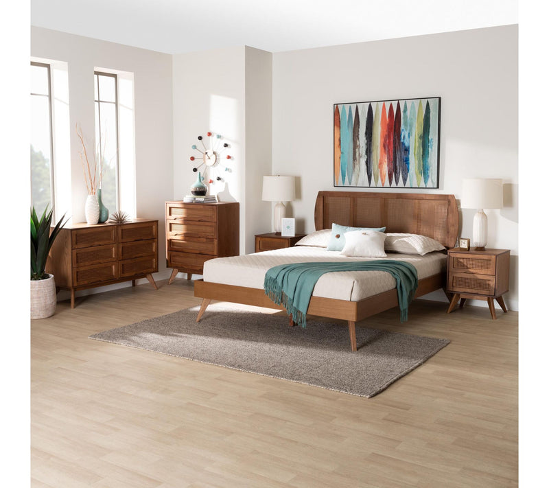 Baxton Studio Asami Wood and Rattan Queen 5-Piece Bedroom Set — View 7