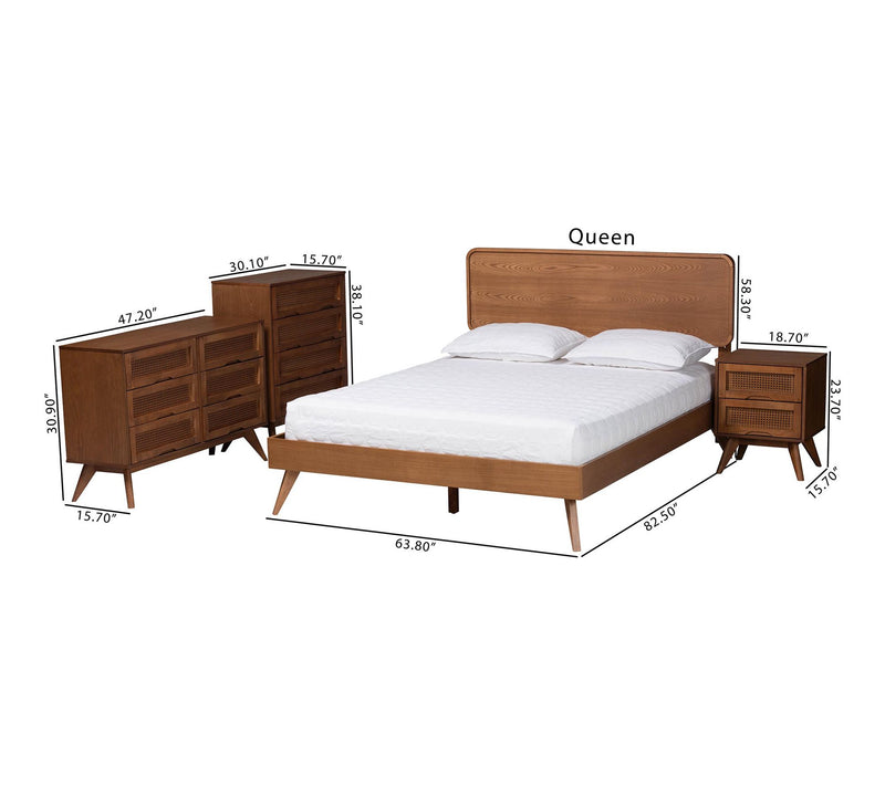 Baxton Studio Demeter Brown Wood Queen 4-PieceBedroom Set — View 8
