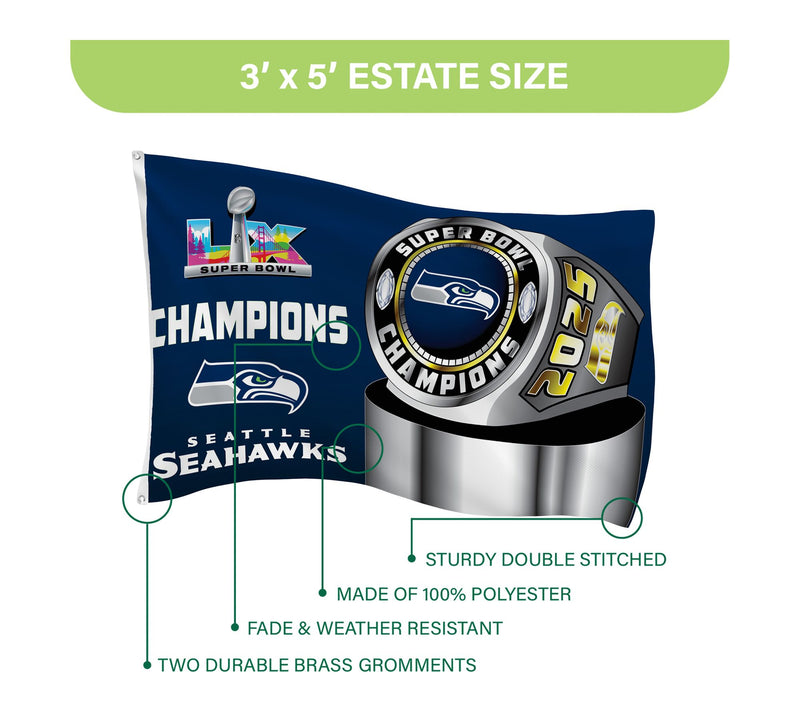 Evergreen Seattle Seahawks Superbowl 60 3'x5' Single Side Flag — View 8