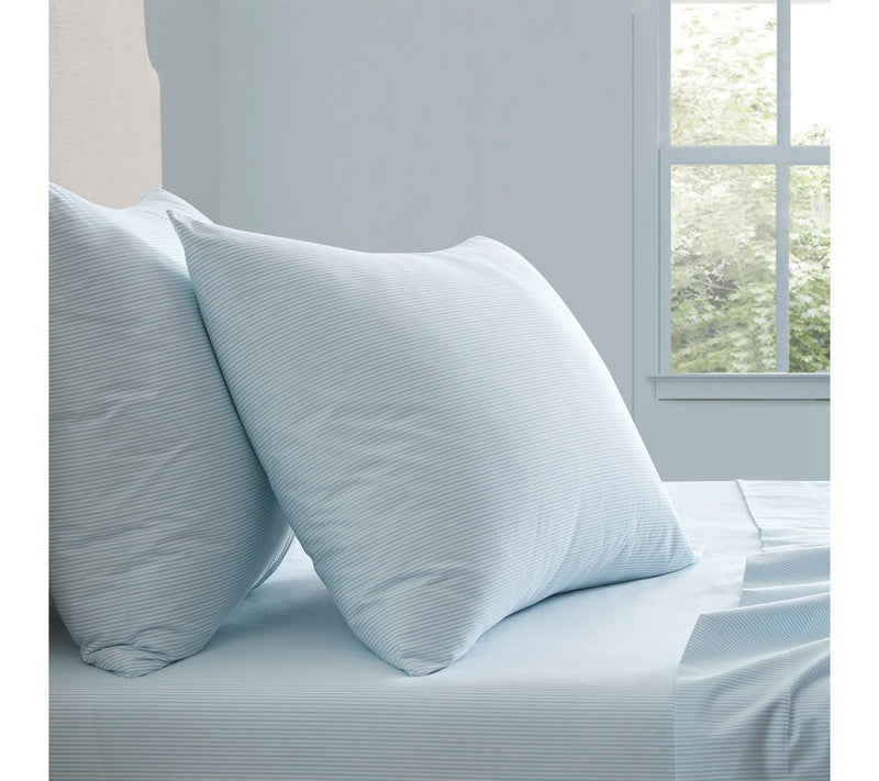 Martha Stewart Stripe White/Blue Cotton Twin Sheet Set — View 3