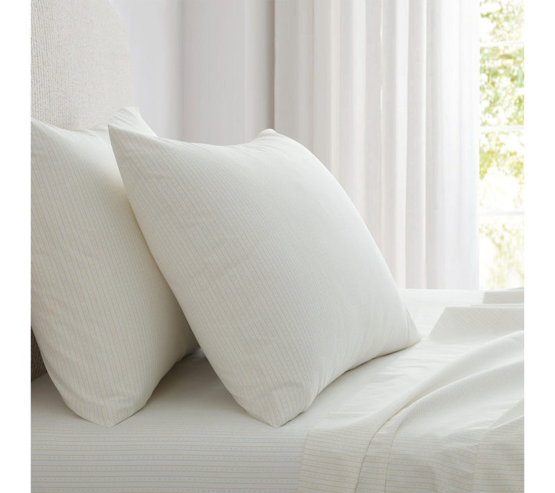Martha Stewart Dottie Stripe White/Gold CottonQueen Sheet Set — View 10