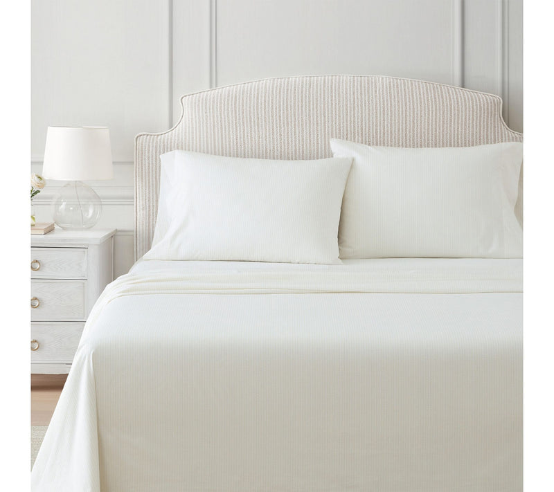 Martha Stewart Dottie Stripe White/Gold CottonQueen Sheet Set — View 4