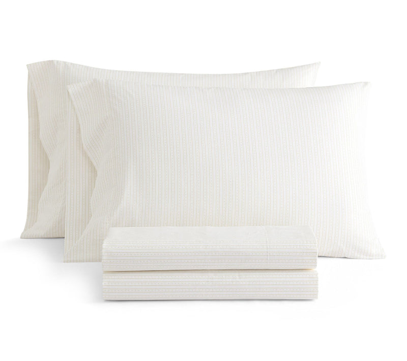 Martha Stewart Dottie Stripe White/Gold CottonQueen Sheet Set — View 3