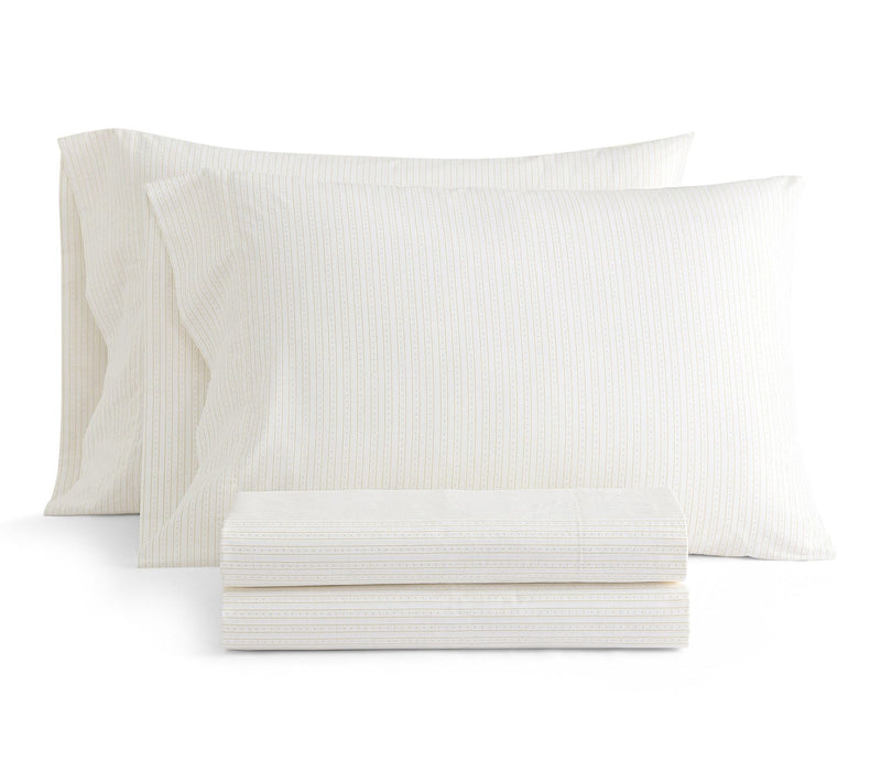Martha Stewart Dottie Stripe White/Gold CottonTwin Sheet Set — Main view