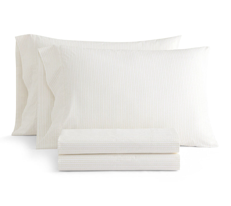 Martha Stewart Dottie Stripe White/Gold CottonKing Sheet Set — Main view