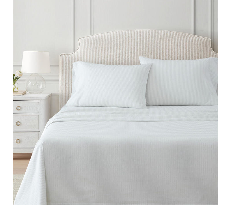 Martha Stewart Dottie Stripe White/Green CottonTwin Sheet Set — View 4