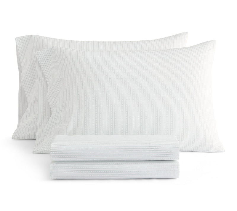 Martha Stewart Dottie Stripe White/Green CottonQueen Sheet Se — View 3