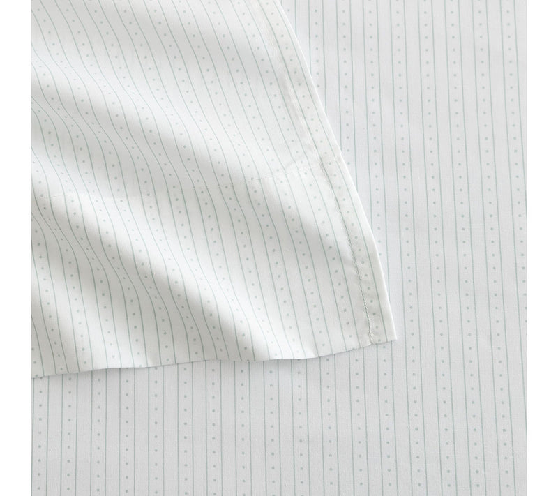 Martha Stewart Dottie Stripe White/Green CottonFull Sheet Set — View 6