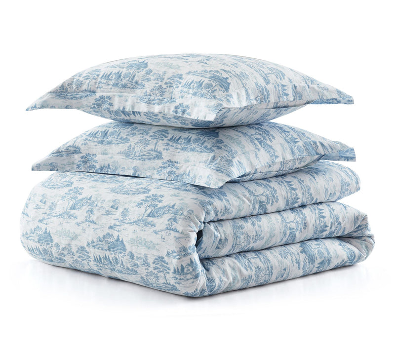 Martha Stewart Farmhouse Toile White/Blue Cotton Sateen Queen — View 2