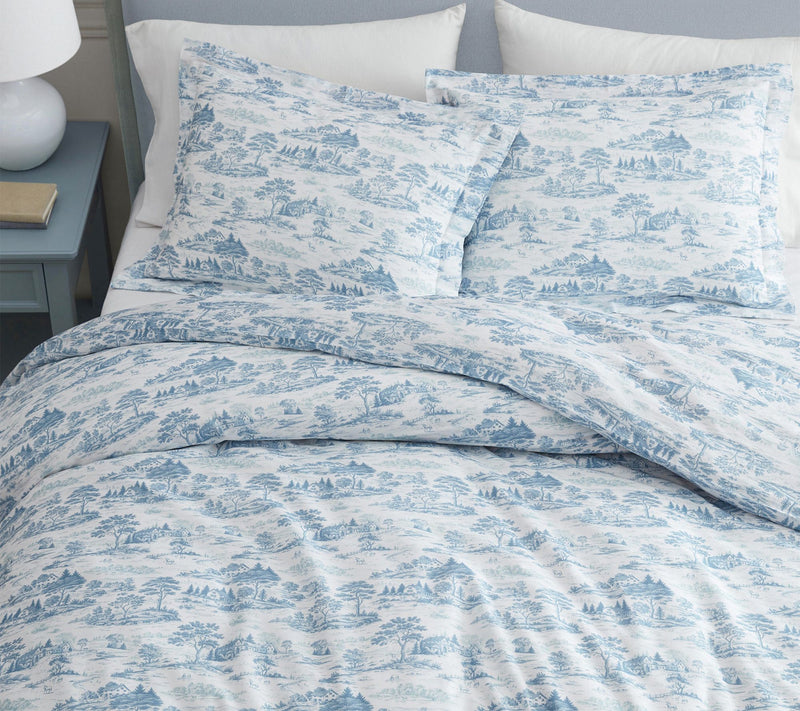 Martha Stewart Farmhouse Toile White/Blue Cotton Sateen Queen — View 3
