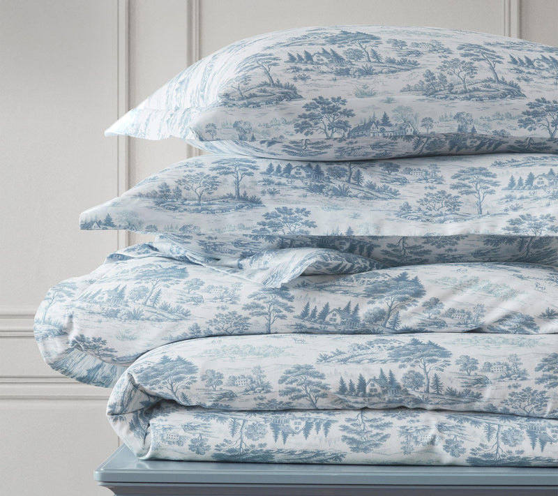 Martha Stewart Farmhouse Toile White/Blue Cotton Sateen Queen — View 8