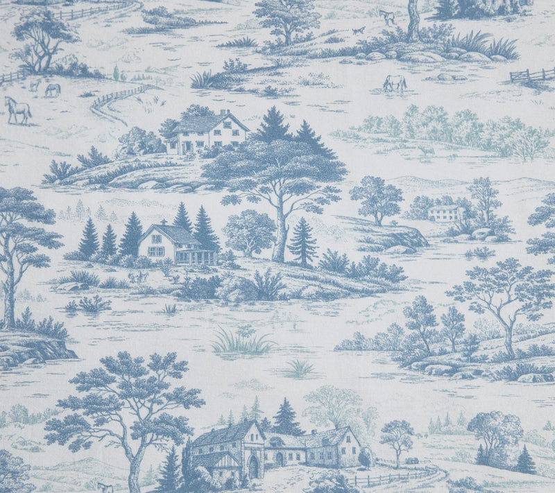Martha Stewart Farmhouse Toile White/Blue Cotton Sateen Queen — View 6