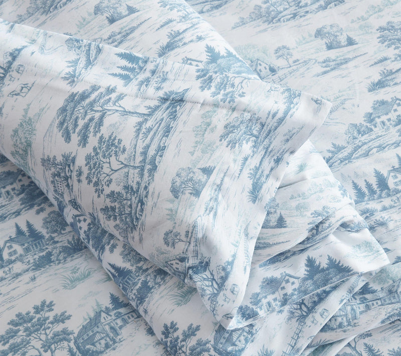Martha Stewart Farmhouse Toile White/Blue Cotton Sateen Queen — View 7