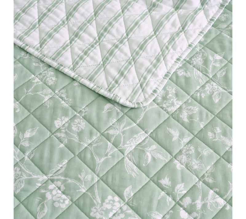 Martha Stewart French Bird Floral Green CottonQueen Quilt Set — View 4
