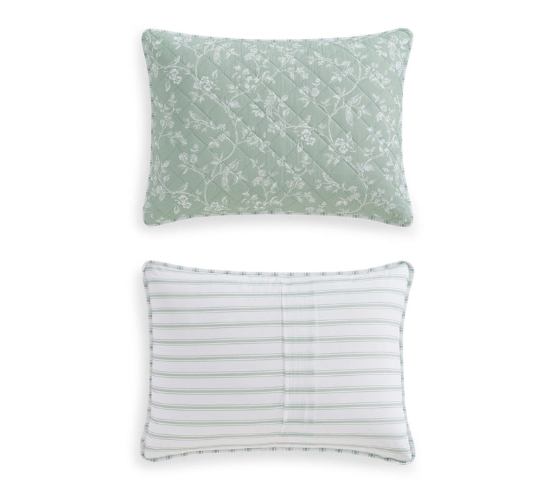 Martha Stewart French Bird Floral Green CottonQueen Quilt Set — View 5