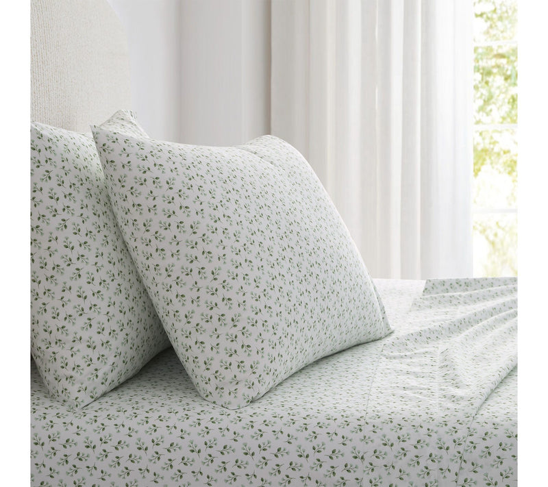 Martha Stewart Kennedy Floral White/Green Cotton Twin Sheet Se — View 10