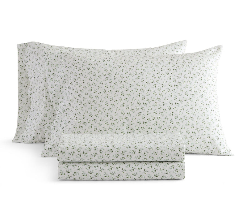 Martha Stewart Kennedy Floral White/Green Cotton Twin Sheet Se — View 3