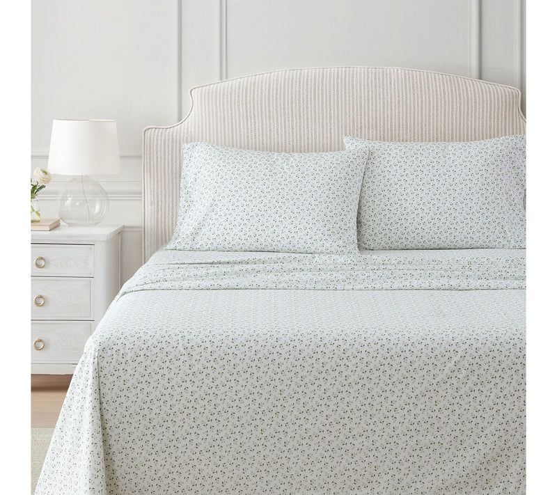Martha Stewart Kennedy Floral White/Green Cotton Twin Sheet Se — View 4