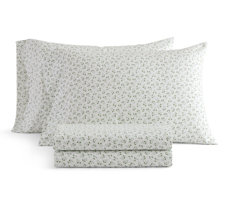 Martha Stewart Kennedy Floral White/Green Cotton King Sheet Se — View 3