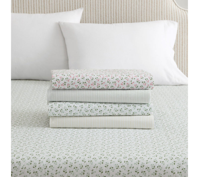 Martha Stewart Kennedy Floral White/Green Cotton King Sheet Se — View 9