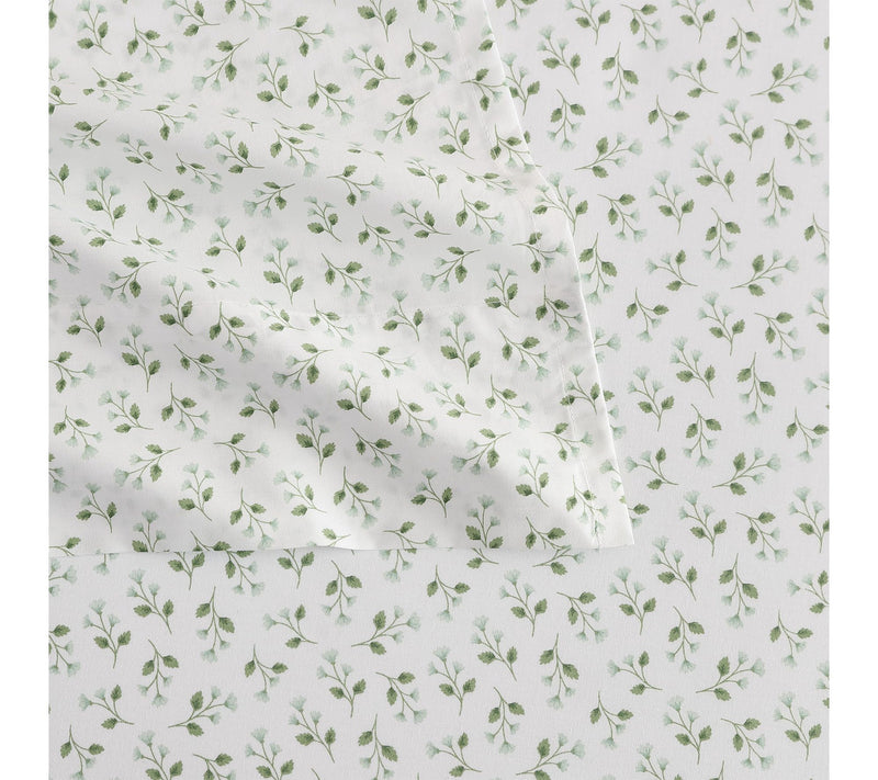 Martha Stewart Kennedy Floral White/Green Cotton Full Sheet Se — View 6