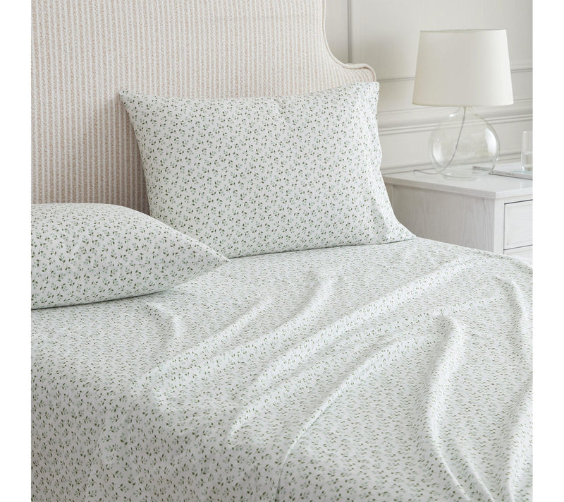 Martha Stewart Kennedy Floral White/Green Cotton Full Sheet Se — View 5