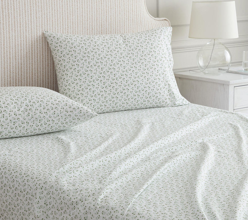 Martha Stewart Kennedy Floral White/Green Cotton Queen Sheet S — View 5