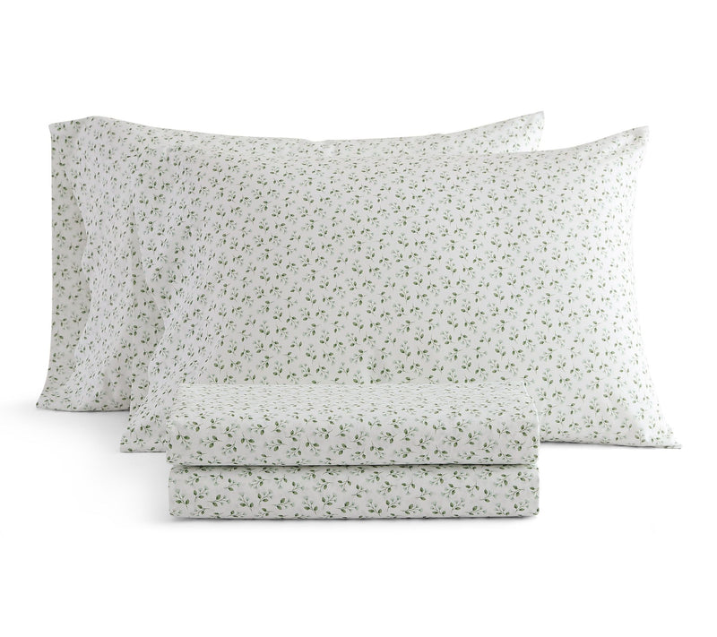 Martha Stewart Kennedy Floral White/Green Cotton Queen Sheet S — View 3