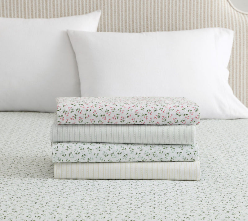 Martha Stewart Kennedy Floral White/Green Cotton Queen Sheet S — View 9