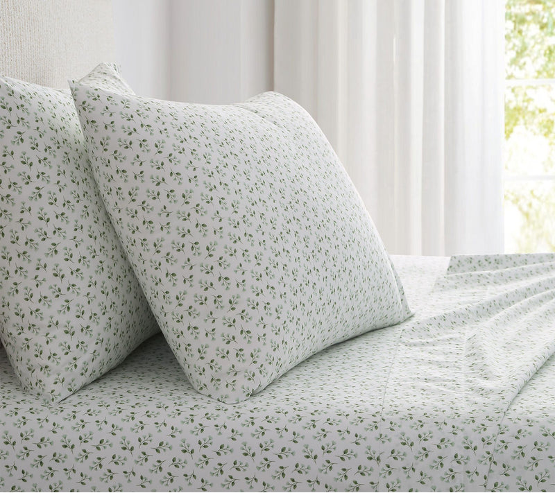 Martha Stewart Kennedy Floral White/Green Cotton Queen Sheet S — View 10