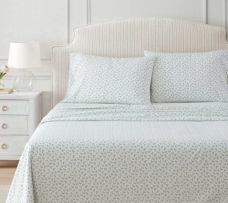 Martha Stewart Kennedy Floral White/Green Cotton Queen Sheet S — View 4