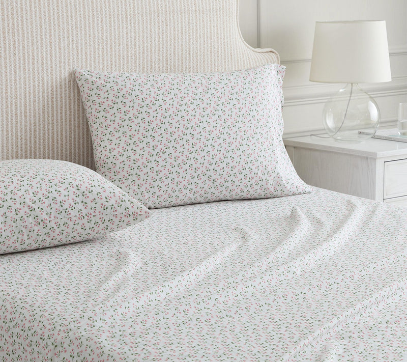 Martha Stewart Kennedy Floral White/Pink CottonTwin Sheet Set — View 5