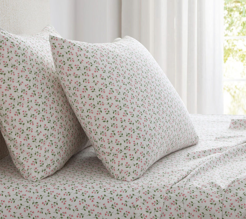 Martha Stewart Kennedy Floral White/Pink CottonFull Sheet Set — View 10