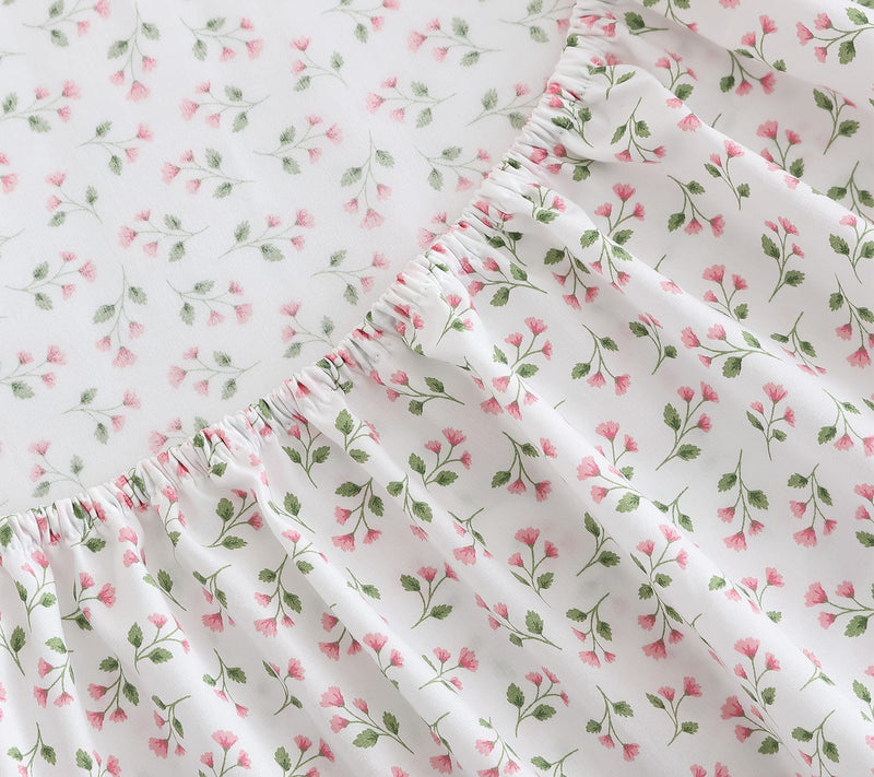 Martha Stewart Kennedy Floral White/Pink CottonFull Sheet Set — View 7