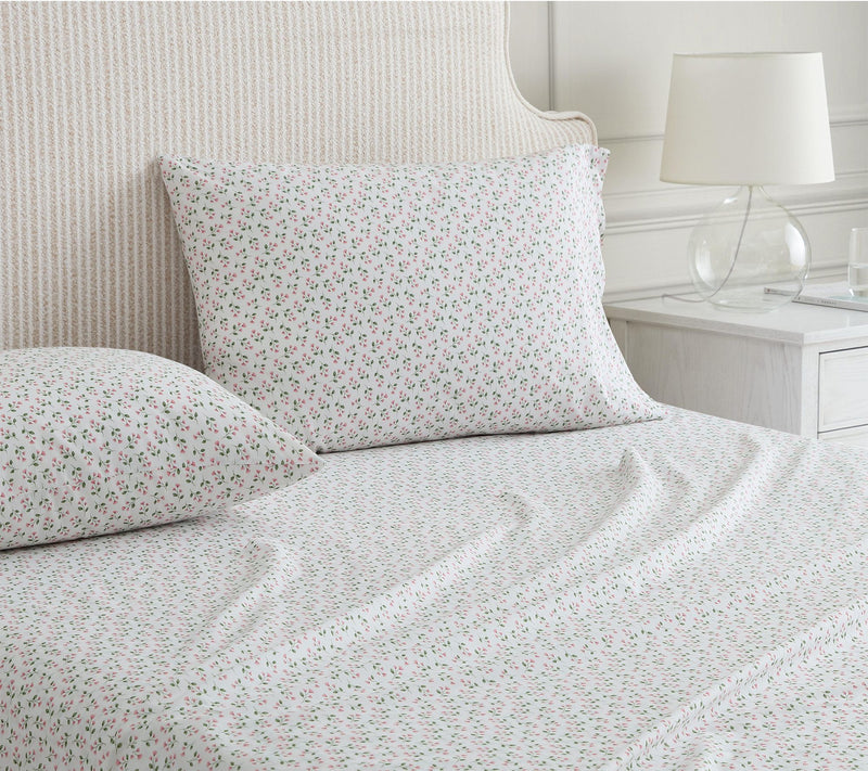 Martha Stewart Kennedy Floral White/Pink CottonFull Sheet Set — View 5