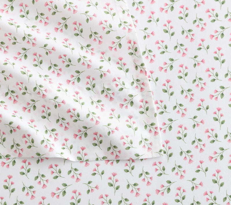 Martha Stewart Kennedy Floral White/Pink CottonFull Sheet Set — View 6