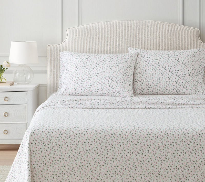 Martha Stewart Kennedy Floral White/Pink CottonFull Sheet Set — View 4