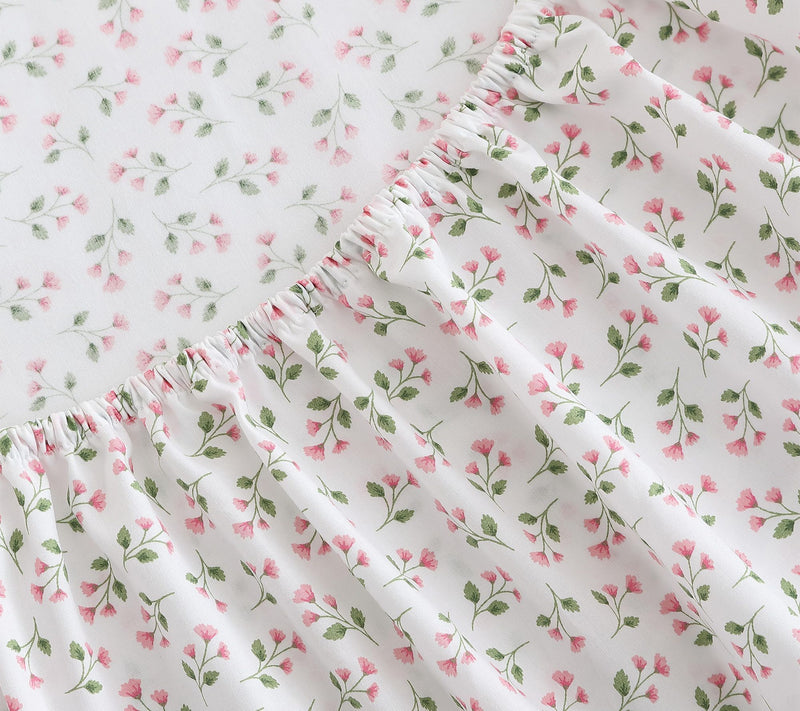 Martha Stewart Kennedy Floral White/Pink CottonKing Sheet Set — View 7