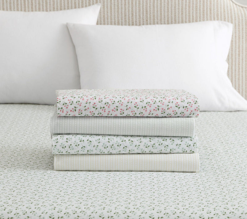 Martha Stewart Kennedy Floral White/Pink CottonKing Sheet Set — View 9
