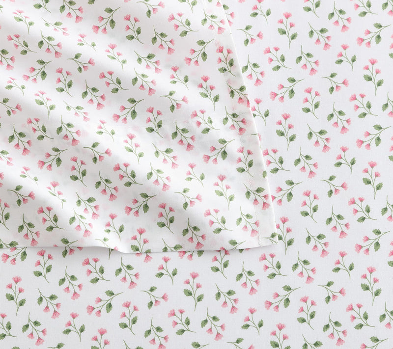 Martha Stewart Kennedy Floral White/Pink CottonKing Sheet Set — View 6