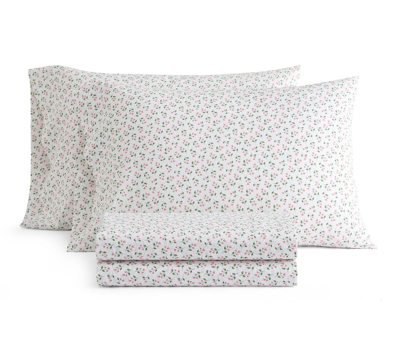 Martha Stewart Kennedy Floral White/Pink CottonQueen Sheet Se — Main view