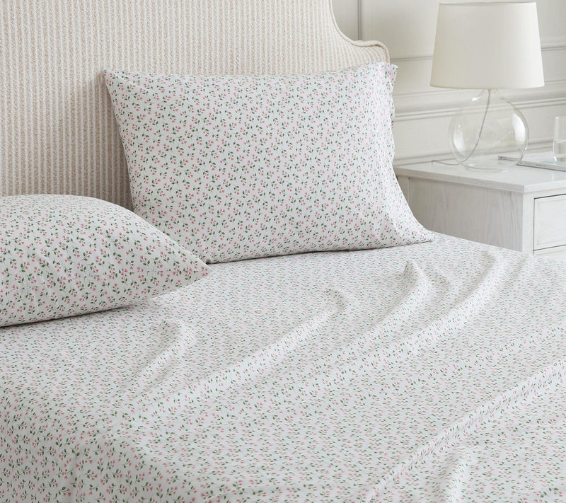 Martha Stewart Kennedy Floral White/Pink CottonQueen Sheet Se — View 5