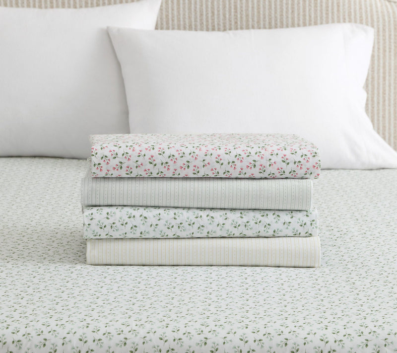 Martha Stewart Kennedy Floral White/Pink CottonQueen Sheet Se — View 9