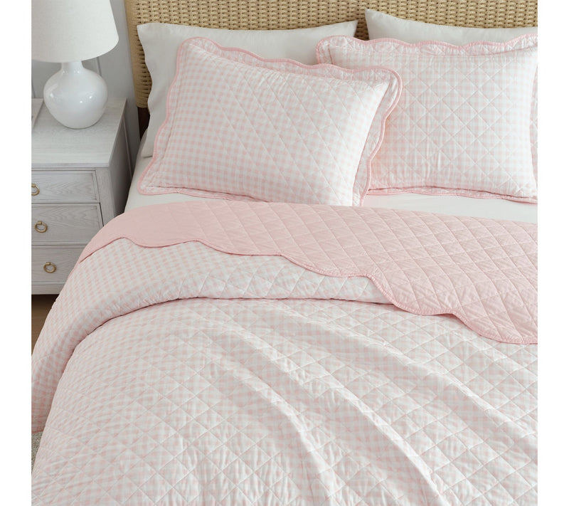 Martha Stewart Olivia Gingham Soft Pink CottonQueen Quilt Set — View 3
