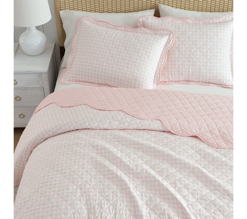 Martha Stewart Olivia Gingham Soft Pink CottonKing Quilt Set — View 3