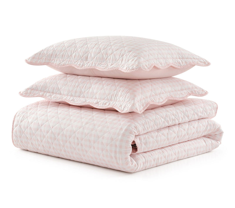 Martha Stewart Olivia Gingham Soft Pink CottonKing Quilt Set — View 2